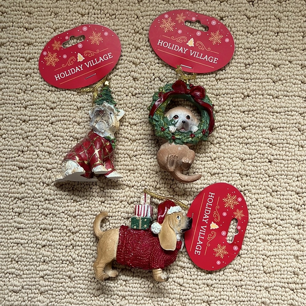 3 Christmas tree dog ornaments holiday decor Basset Hound